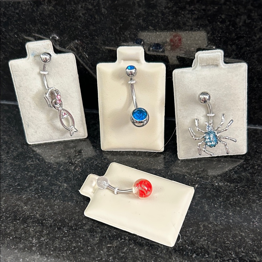 Silver Belly Button Rings with Blue and Red Accents